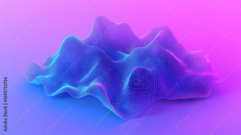 Aufkleber Abstract 3D wave form with vibrant colors and mesh structure.