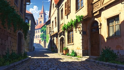 Enchanting European Street in Anime Style