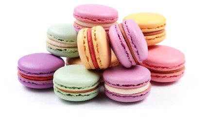 French colorful macarons isolated on white
