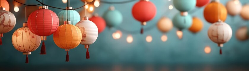 Obraz premium A parade of lanterns and traditional symbols under starlit sky, Lantern Festival Parade Sky, concept of cultural pride