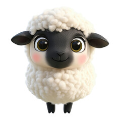 A digitally rendered image of a cute cartoon sheep with large, expressive eyes and fluffy white wool.