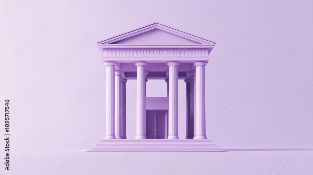 Poster A minimalist purple structure resembling a classical building with columns.