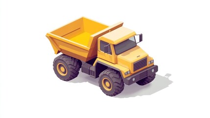 A stylized yellow dump truck designed for construction and transportation purposes.