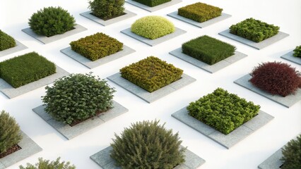 Various Square-Shaped Shrubs on Display