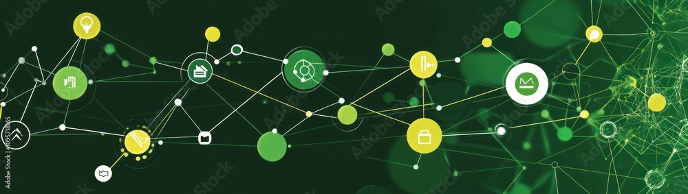 Aufkleber Abstract graphic illustrating interconnected technology and data concepts with green tones.