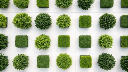 Square Shaped Shrubs in Various Green Shades