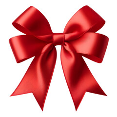 A shiny red satin ribbon tied in a festive bow on a beautifully wrapped gift box for celebrations and holidays