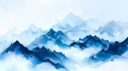 Fototapeta premium Fog-Covered Distant Mountain Peaks with Mist.