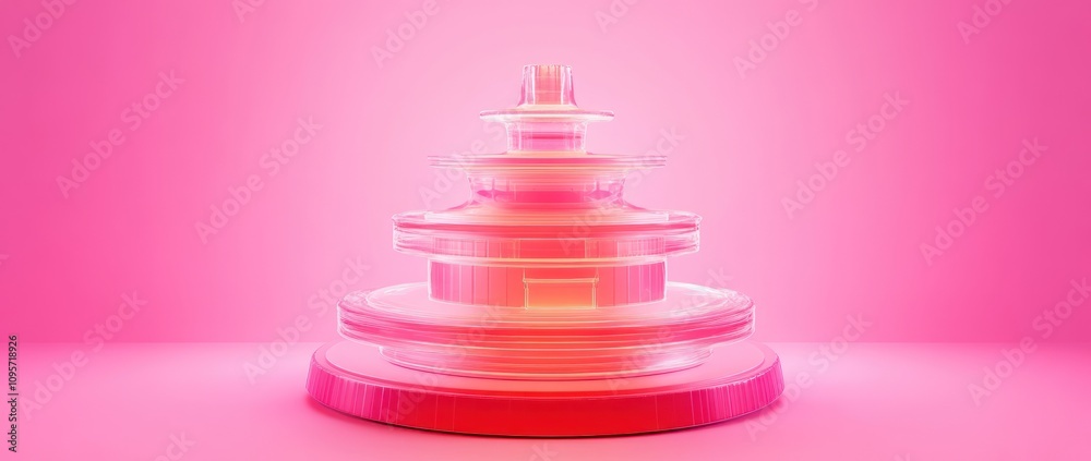 Poster a layered, translucent object with a pink background, showcasing modern design aesthetics.
