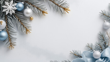 A minimalist Christmas background featuring a soft white canvas dusted with delicate snowflakes in pale silver and icy blue