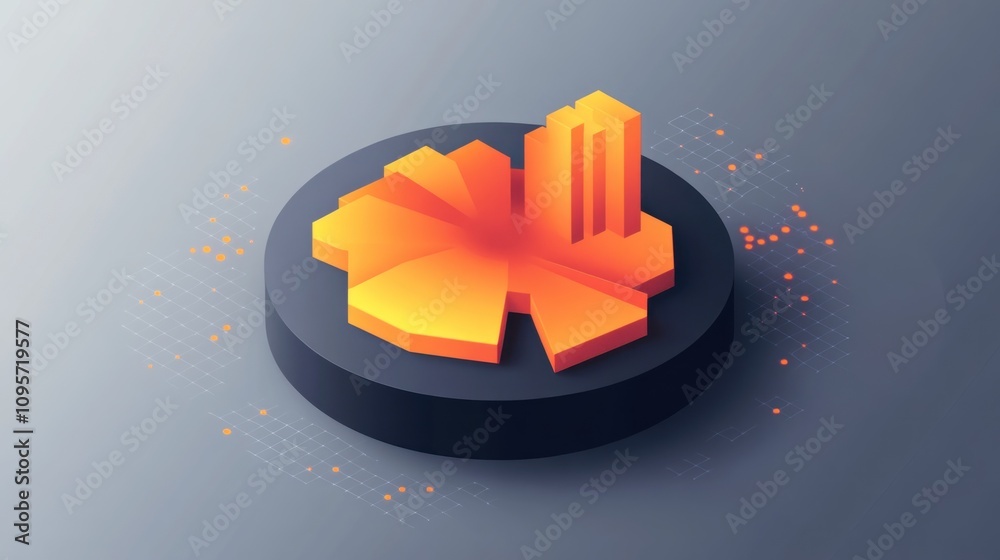 Poster A stylized 3D representation of a cityscape with geometric shapes in vibrant colors.