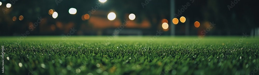 Aufkleber A close-up view of a well-maintained artificial grass field under soft lighting.
