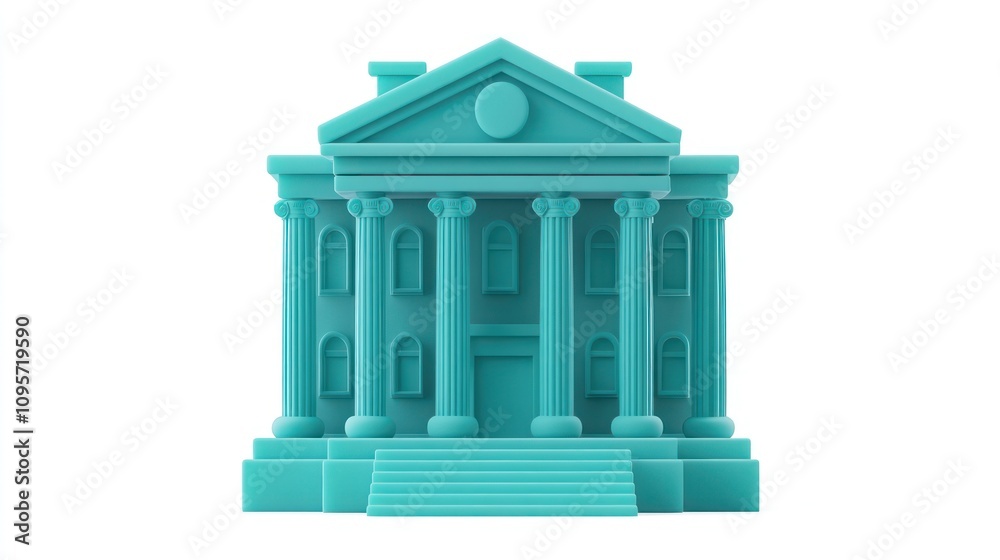 Poster A stylized architectural model of a classical building with columns and steps.