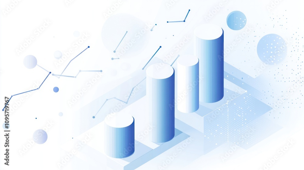 Poster Abstract graph illustration depicting data analysis with bars and geometric shapes.