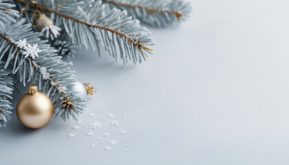 A minimalist Christmas background featuring a soft white canvas dusted with delicate snowflakes in pale silver and icy blue