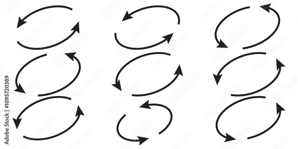 Wall mural circle arrows icon set. round reload sign, repeat icon, rotate arrow symbol