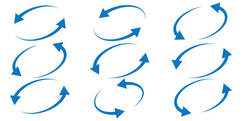 Circle arrows icon set. Round reload sign, repeat icon, rotate arrow symbol