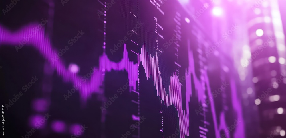 Poster Abstract visualization of data trends with purple hues and waveforms.