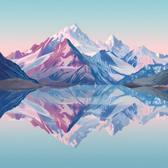 Fototapeta premium A stunning digital artwork of majestic mountains reflecting in a serene lake, showcasing vibrant colors and peaceful nature vibes.