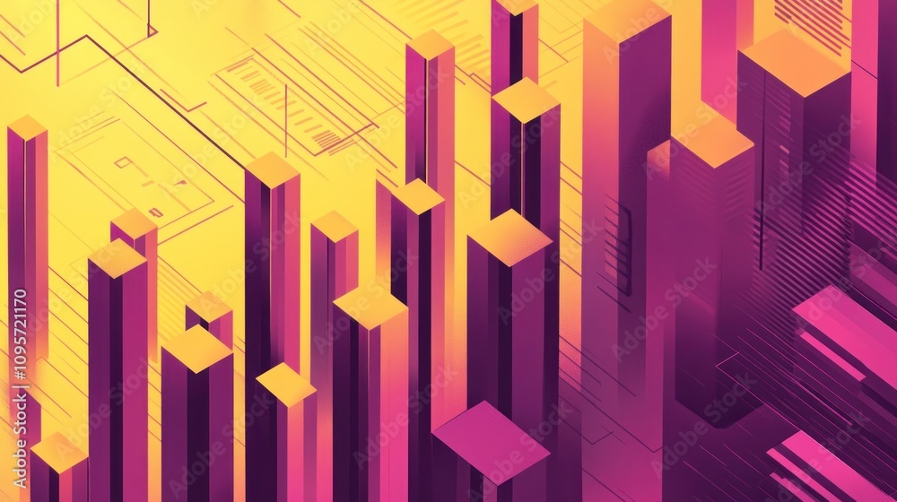 Poster abstract graphic with vertical bars and geometric shapes in vibrant colors.