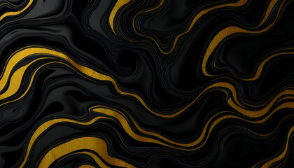 Obraz premium An aesthetic of flowing black and gold patterns Elegant abstract design with flowing black and gold waves featuring textured golden accents and cracked details, creating a luxurious and dynamic visual