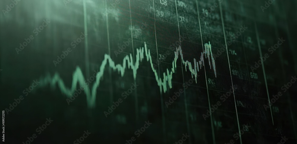 Poster A digital stock market graph displaying fluctuating data trends.