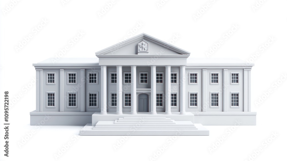Poster a classical-style building with columns and steps, resembling a government or educational institutio