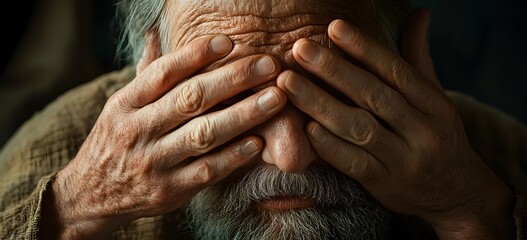 Fototapeta premium An Elderly Person Showing Deep Emotions Through Hand Gestures