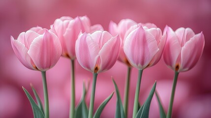 Fototapeta premium Delicate Pink Tulips Spring Flowers Floral Background