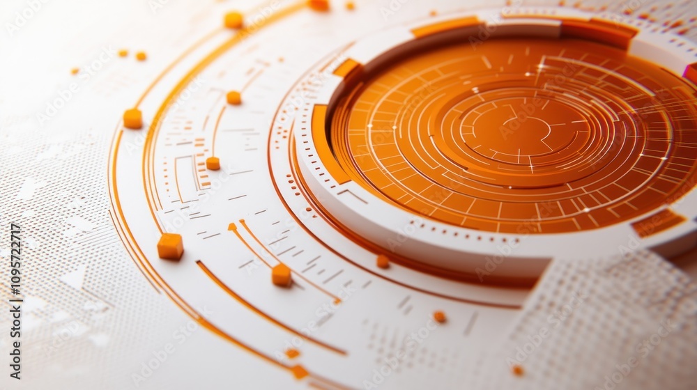 Poster Abstract digital design featuring circular patterns and orange accents.