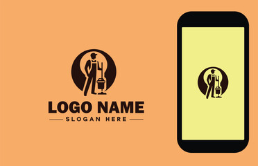 Janitorial Services icon Cleaning services Custodial services Commercial cleaning flat logo sign symbol editable vector