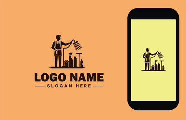Janitorial Services icon Cleaning services Custodial services Commercial cleaning flat logo sign symbol editable vector