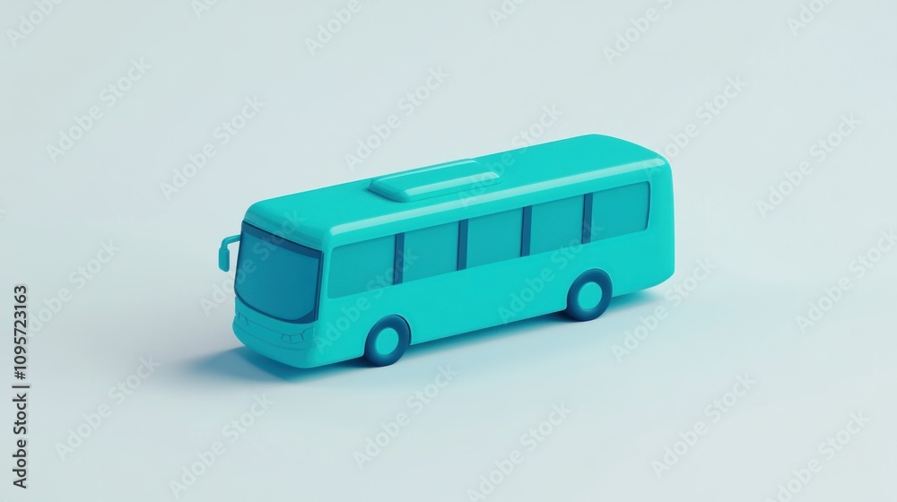 Poster a minimalist turquoise bus model, representing public transport and mobility.
