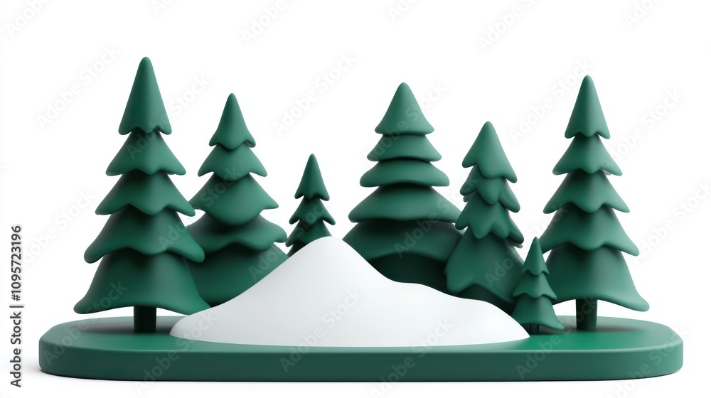 Aufkleber a minimalist 3d representation of evergreen trees and a snow mound on a green base.