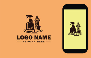 Janitorial Services icon Cleaning services Custodial services Commercial cleaning flat logo sign symbol editable vector