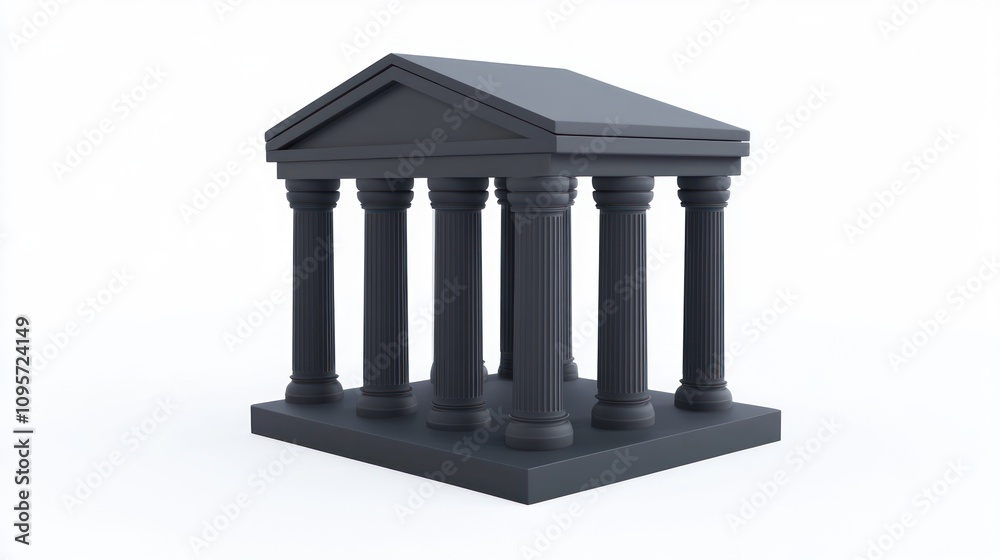 Poster A 3D model of a classical building with columns, representing architectural design.