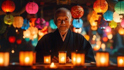 Fototapeta premium Peaceful Evening Meditation with Colorful Lanterns
