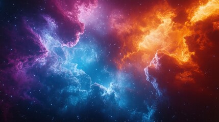 Fototapeta premium A vibrant cosmic scene with swirling clouds of color in a starry background.