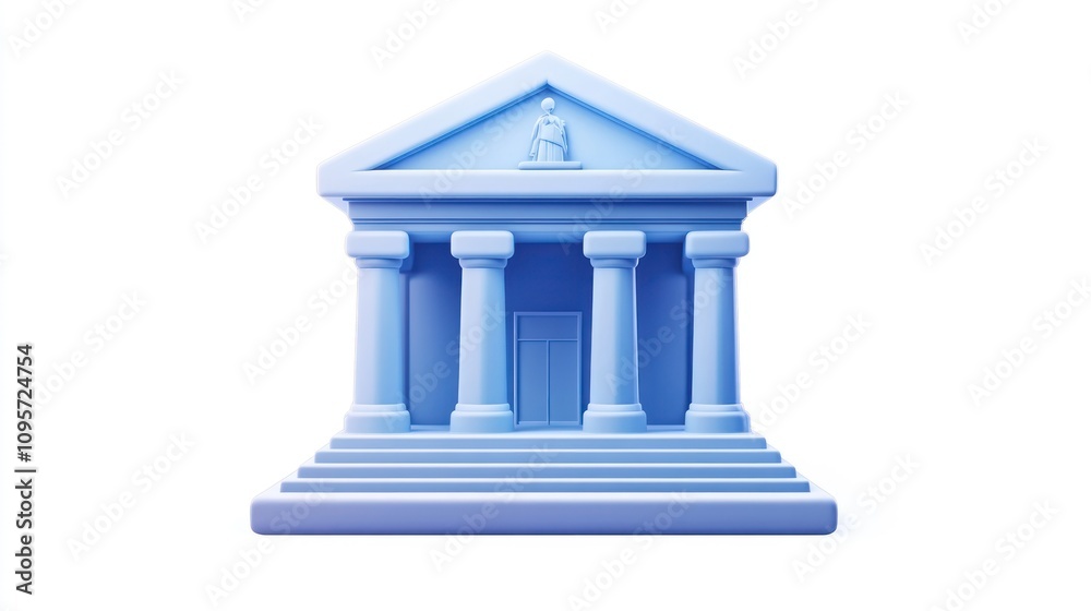 Poster A stylized blue building resembling a classical structure with columns and a pediment.