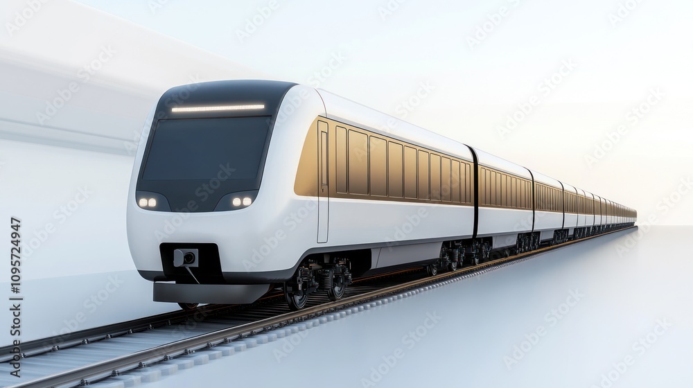 Poster a modern train on tracks, symbolizing efficient transportation and technology.