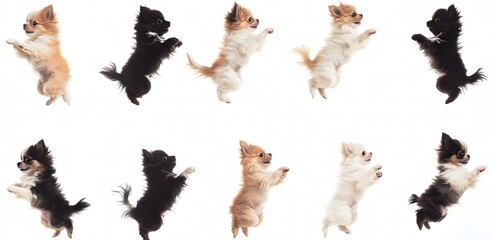 Ten Playful Puppies Jumping in a Row

