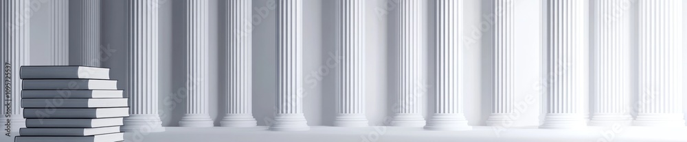 Aufkleber a minimalist scene featuring stacked books beside classical columns, suggesting knowledge and learni