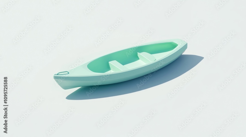 Poster a minimalist mint-green boat on a light background, emphasizing simplicity and design.