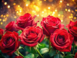 Obraz premium Stunning Bokeh Effect with Red Rose Background - Beautiful Floral Photography for Home Decor and Design, Romantic Setting, Nature's Elegance, Perfect for Cards and Invitations