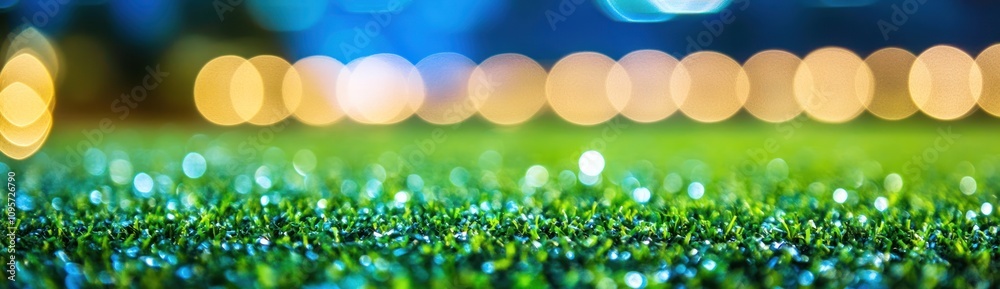 Poster A close-up of lush grass with a blurred bokeh background of lights.