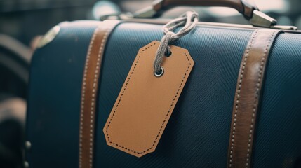 Vintage suitcase with blank tag.