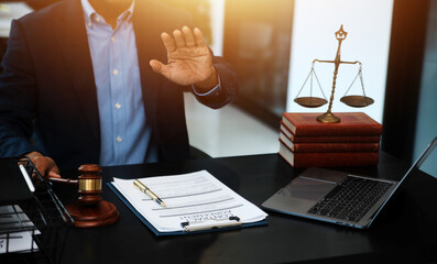 Law theme, gavel or mallet of the judge, lawyer enforcement officers, evidence-based cases taken...