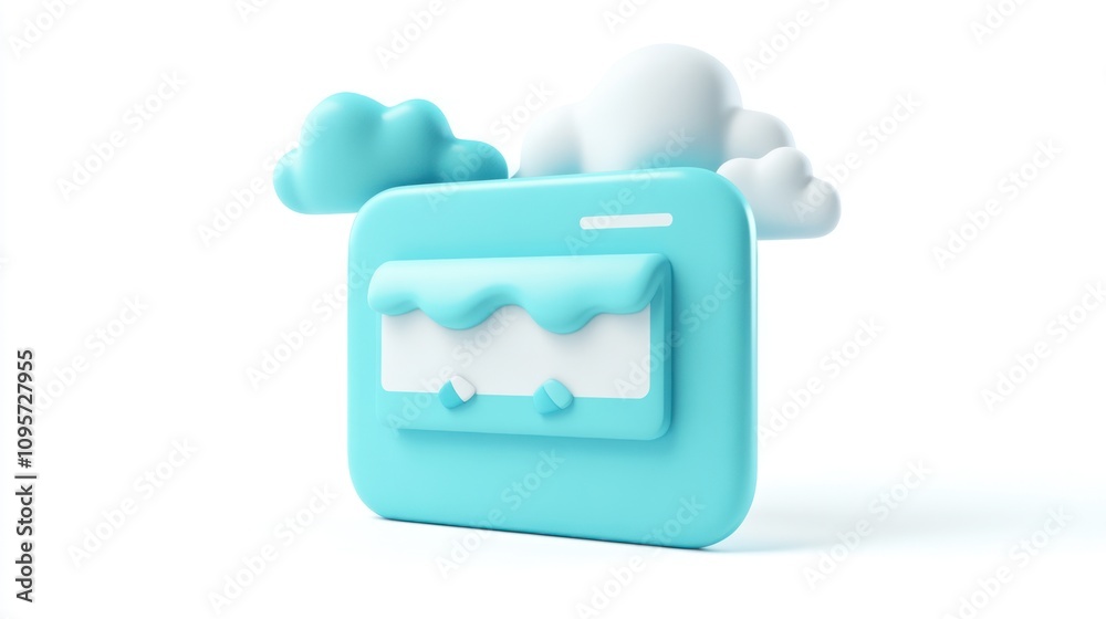 Poster A stylized, minimalist representation of a weather widget with clouds and raindrops.