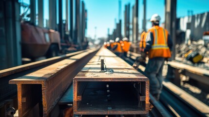 Fototapeta premium Steel beams at construction site.