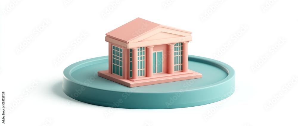 Aufkleber a stylized model of a classical building on a circular base, suggesting architectural design.